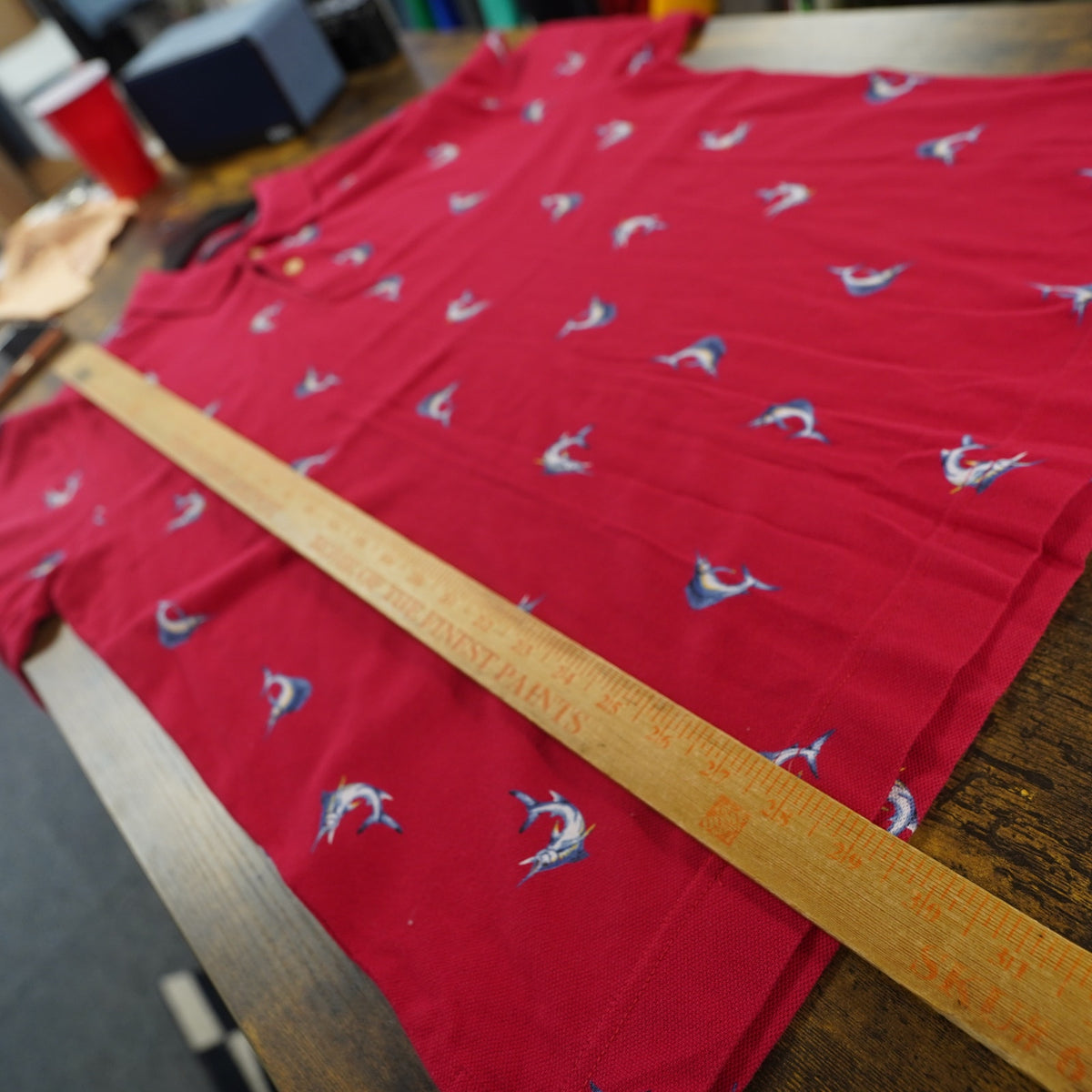 (M) Vintage Nautica Sword Fish Embroidered Polo Shirt Men's M Red Competition Retro