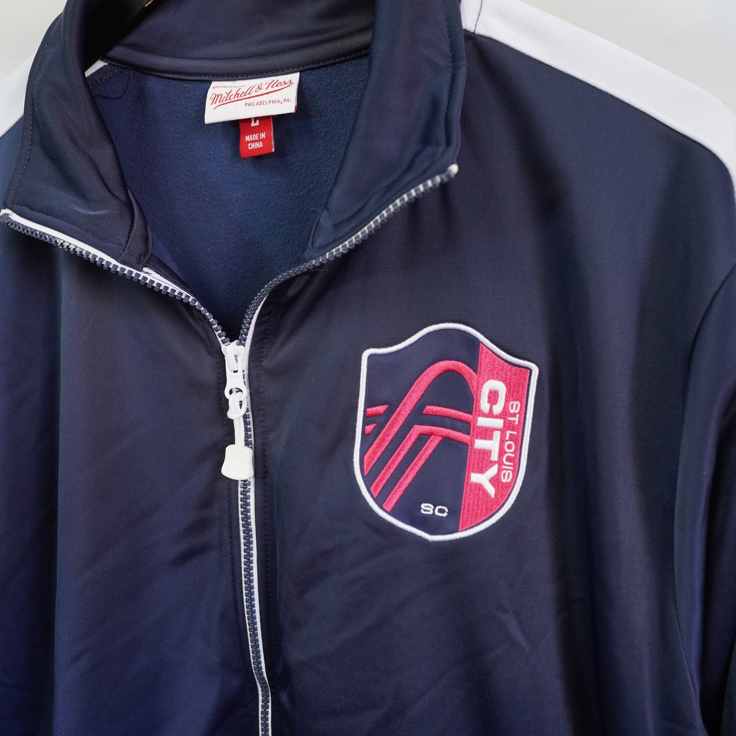 (L) St. Louis City FC Mitchell & Ness Warm Up Track Jacket Men's L Blue Embroidered
