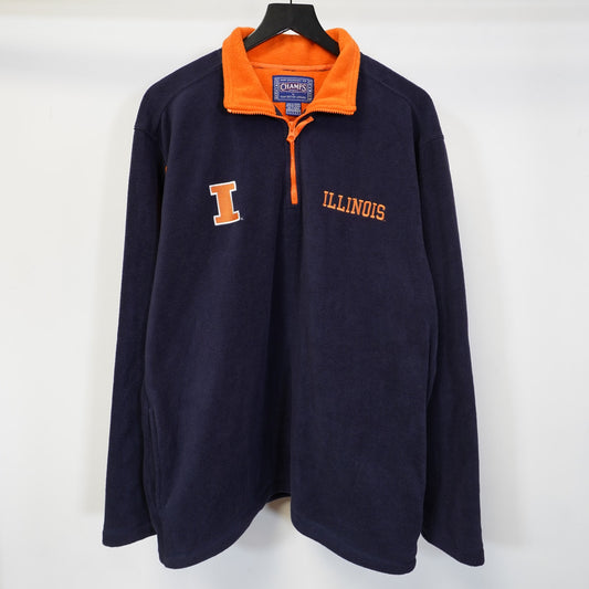 (L) Vintage Illinois Illini Embroidered Fleece 1/4 Zip Pullover Men's L Blue Jacket