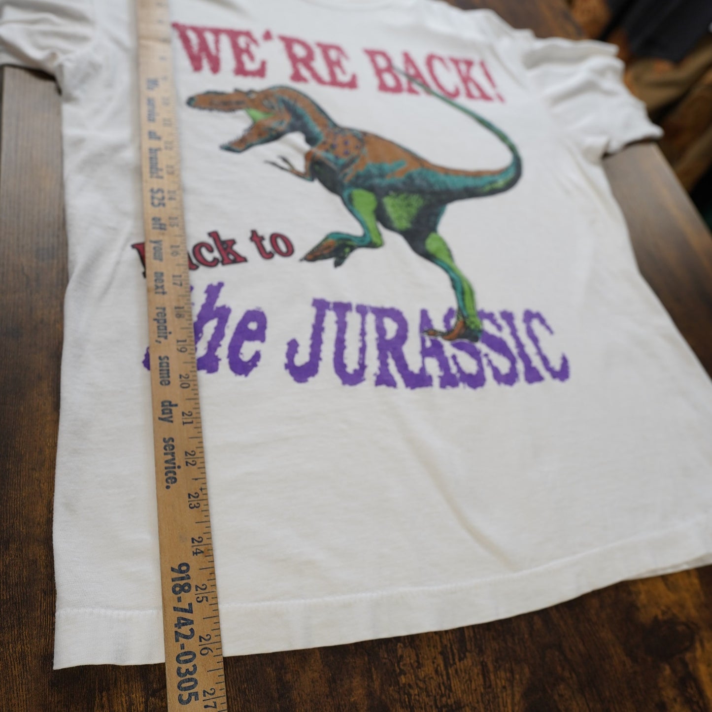 (L) Vintage Jurassic Park T-Rex Dinosaur Single Stitch T-Shirt Men's L White Raptor