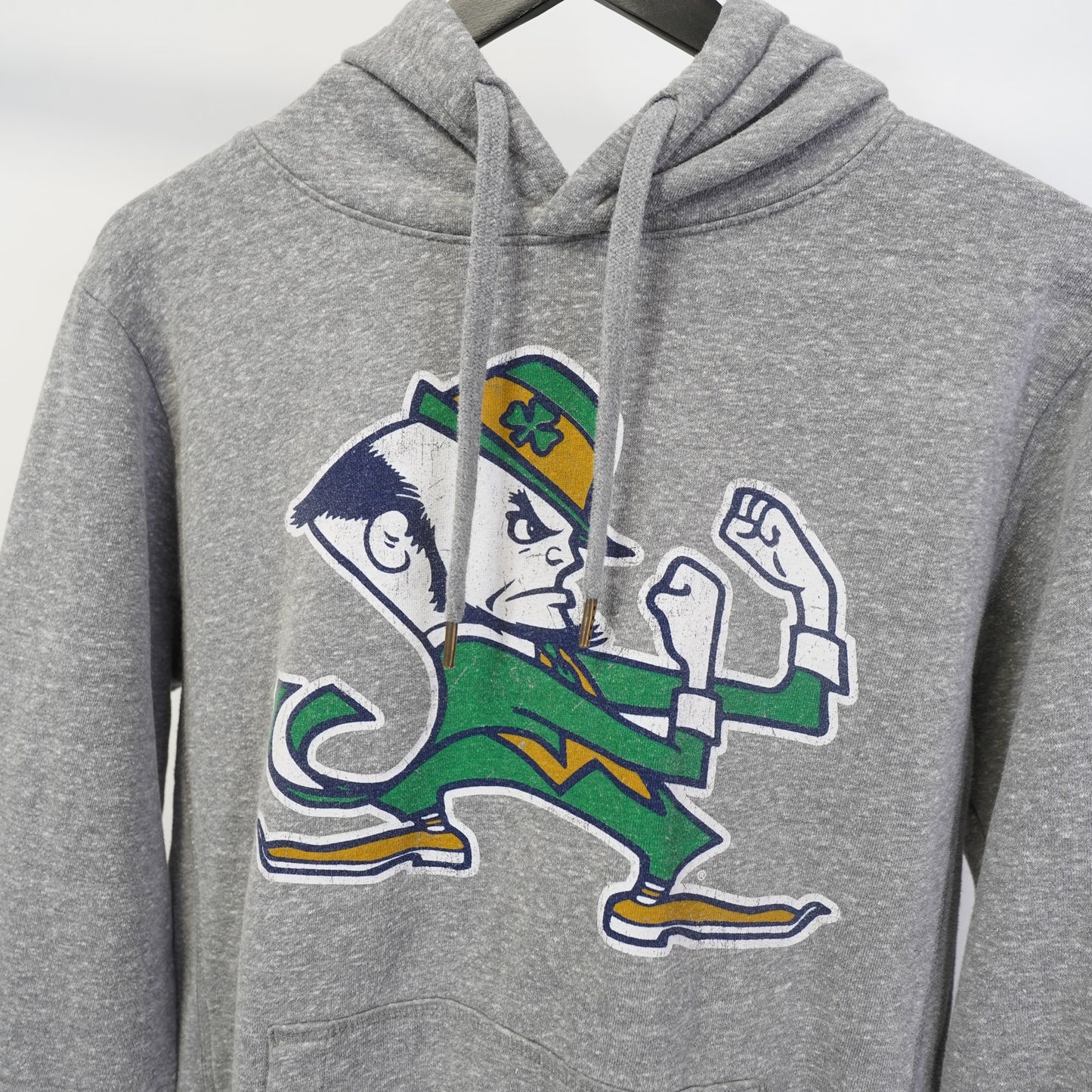 (S) Notre Dame Fighting Irish League Hoodie Men's S Heather Gray Leprechaun