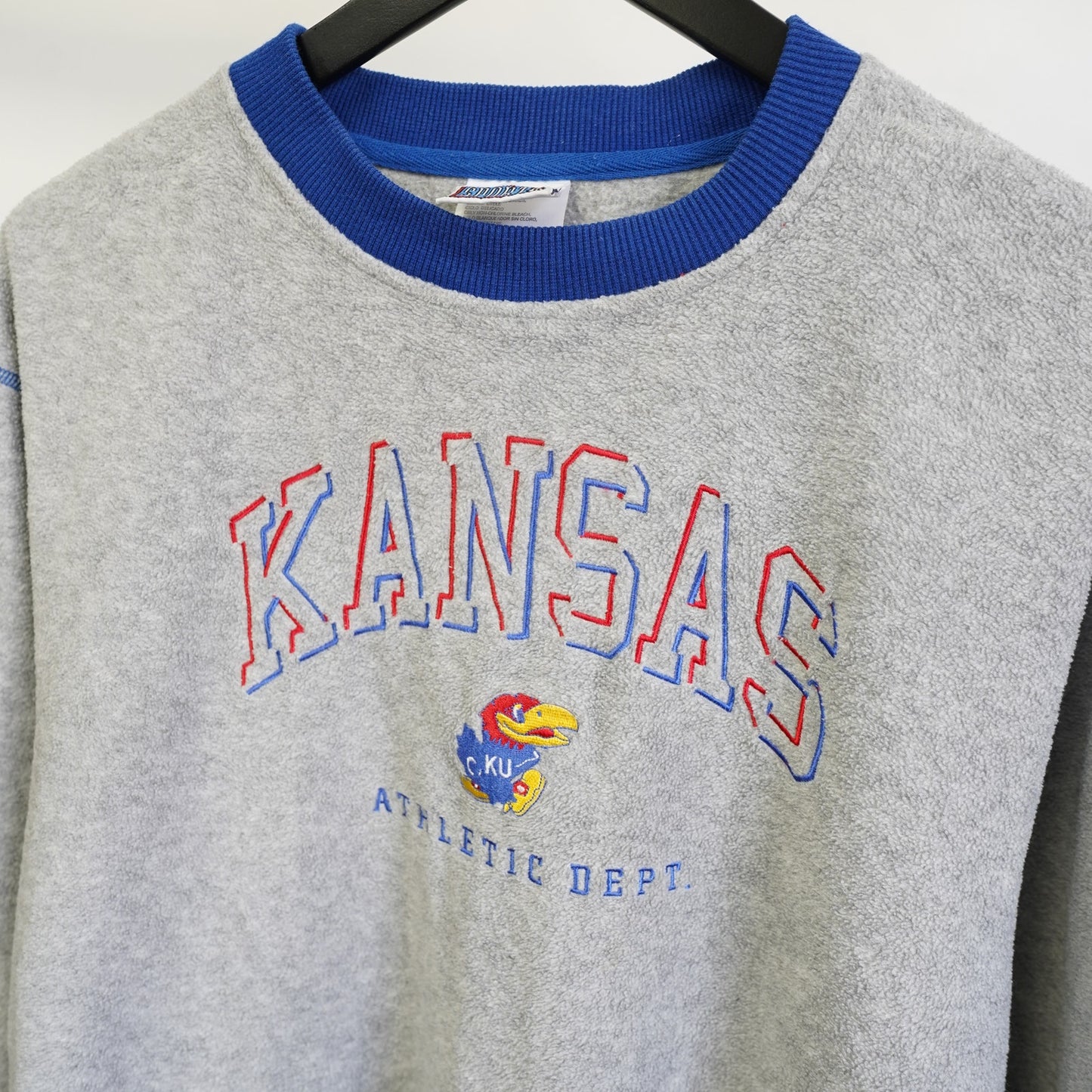(M) Vintage Kanasa Jay Hawks Fleece Crewneck Sweatshirt Sewn Men's M Gray Blue Retro
