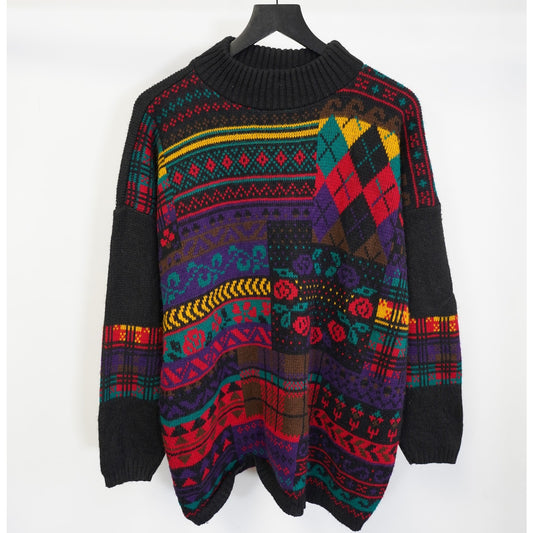 (L) Vintage 90s Knit Dana Scott Sweater Women's XL Cottage Floral Multicolor