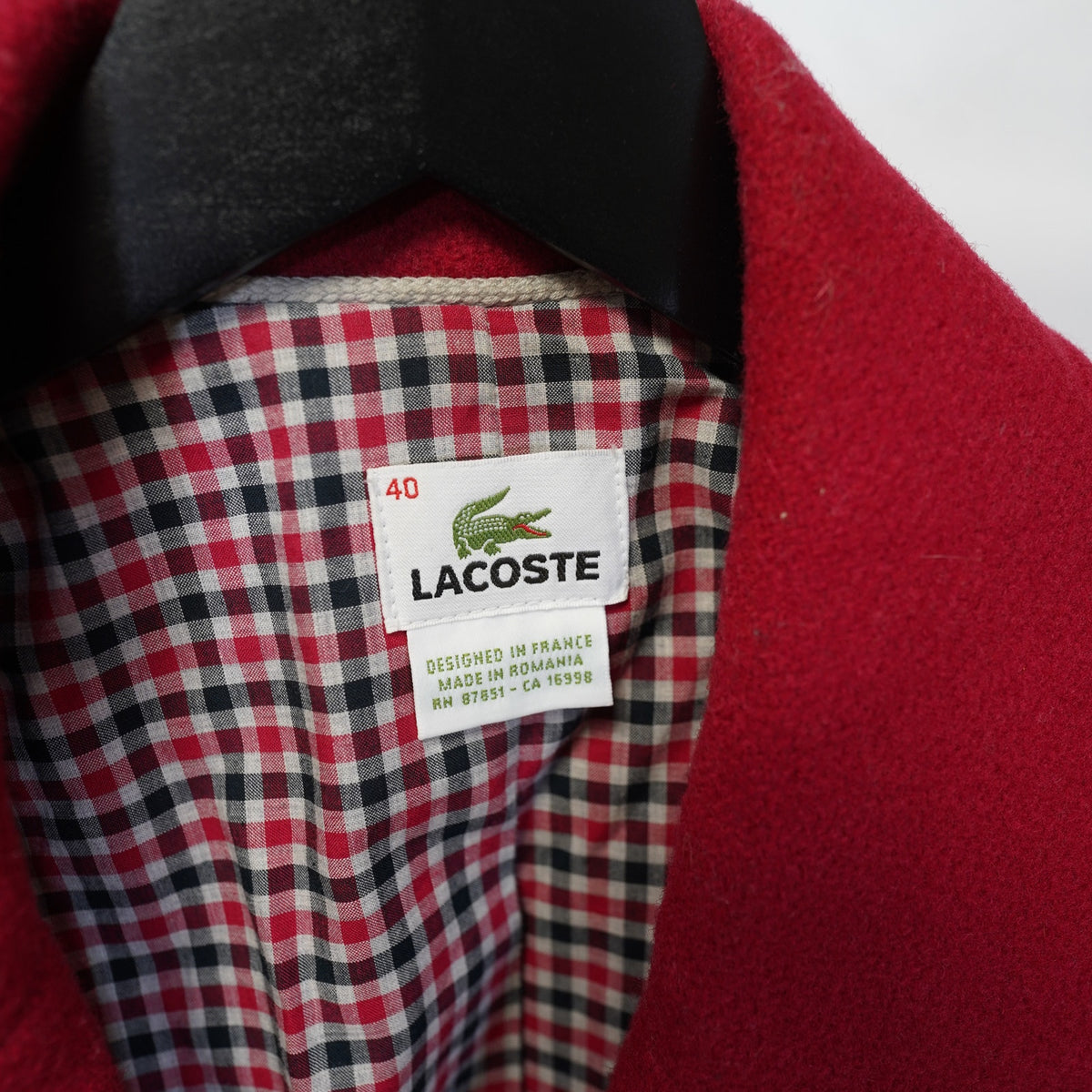 (Women's M) Vintage Lacoste Wool Plaid Lined Red Peacoat Women's Sz 40 L Preppy Glam