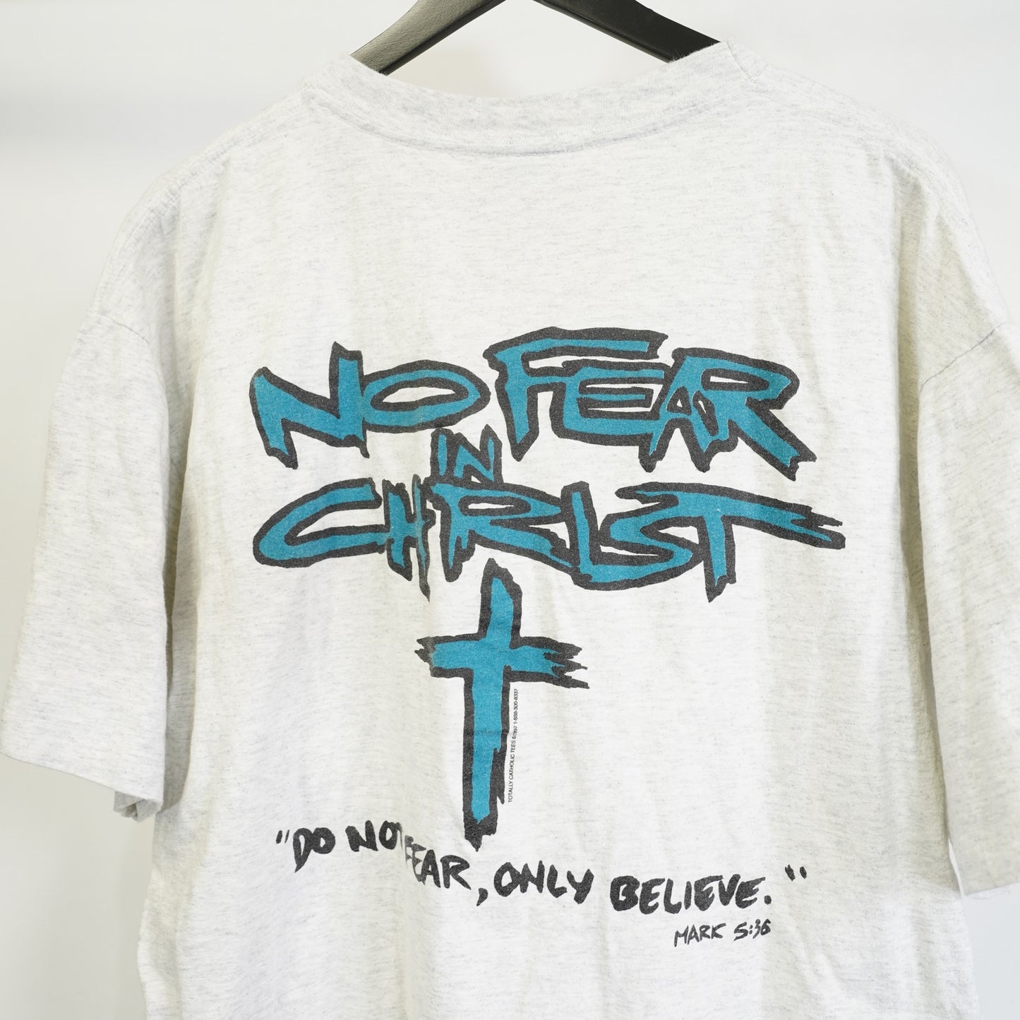 (XL) Vintage 90s No Fear In Christ Jesus Religious T-Shirt Men's XL Heather Gray