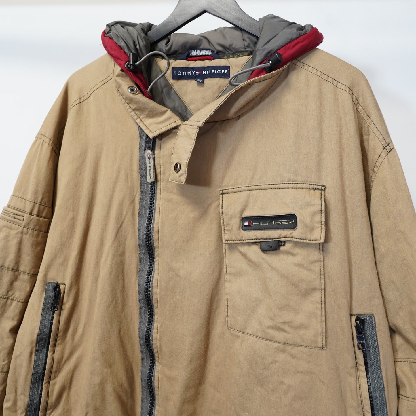 (XXL) Vintage Tommy Hilfiger Technical Jacket Asymmetric Utility 90s Men's XXL Y2K Tan