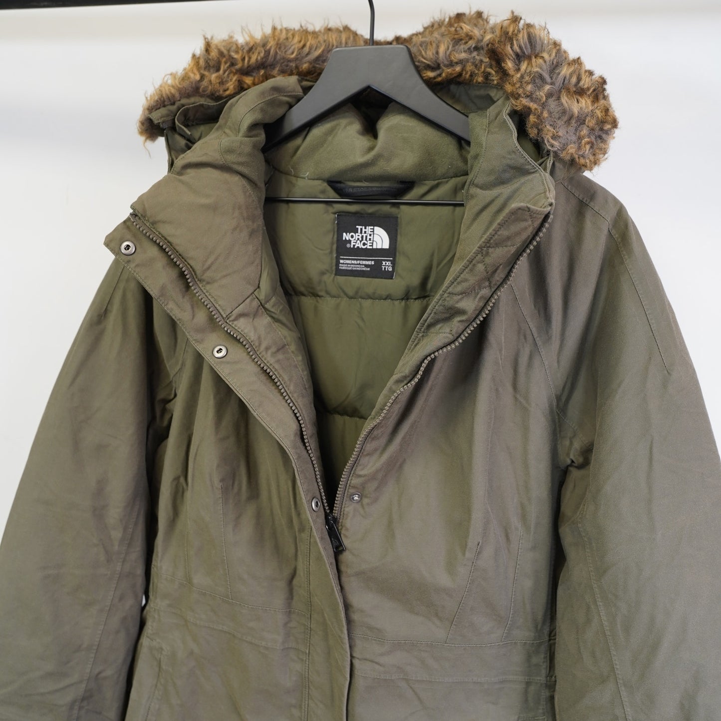 (Women's XXL) The North Face Arctic Parka Olive Green HyVent 550 Down Faux Fur Hood