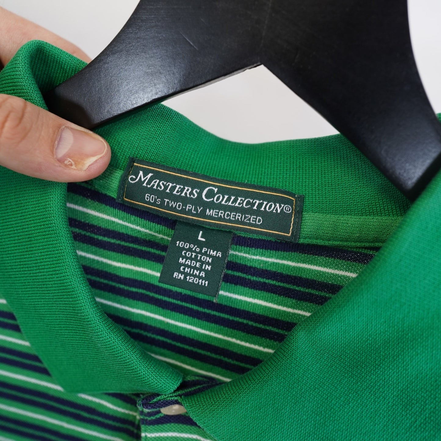 (L) Vintage The Masters Collection Striped Golf Polo Shirt Men's L Green Preppy