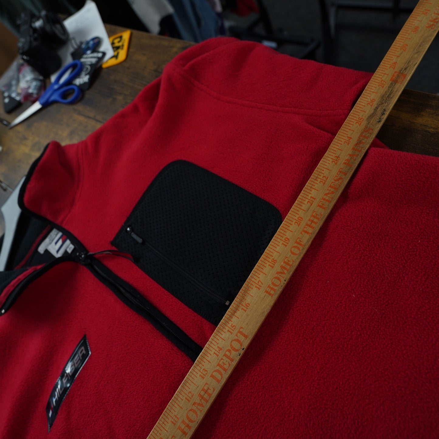 (L) Vintage Tommy Hilfiger Athletics 1/4 Zip Fleece Pullover Men's L Red Jacket