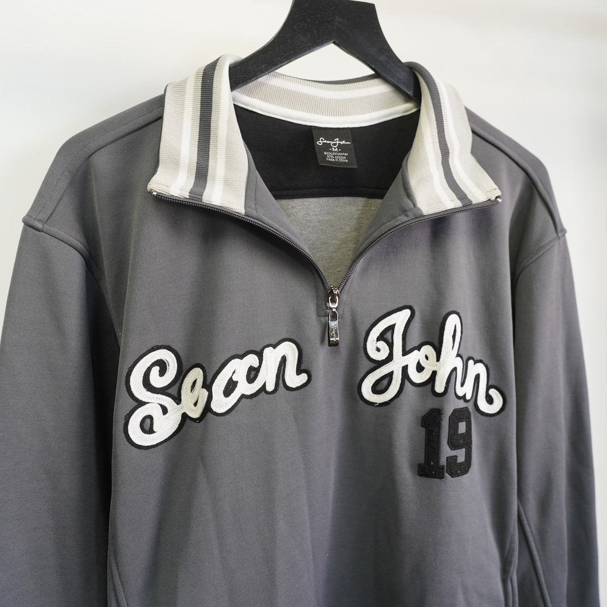 (M) Vintage Sean Jean Y2K 1/4 Zip Stitched Pullover Men's M 2000s Hip Hop Rap Gray