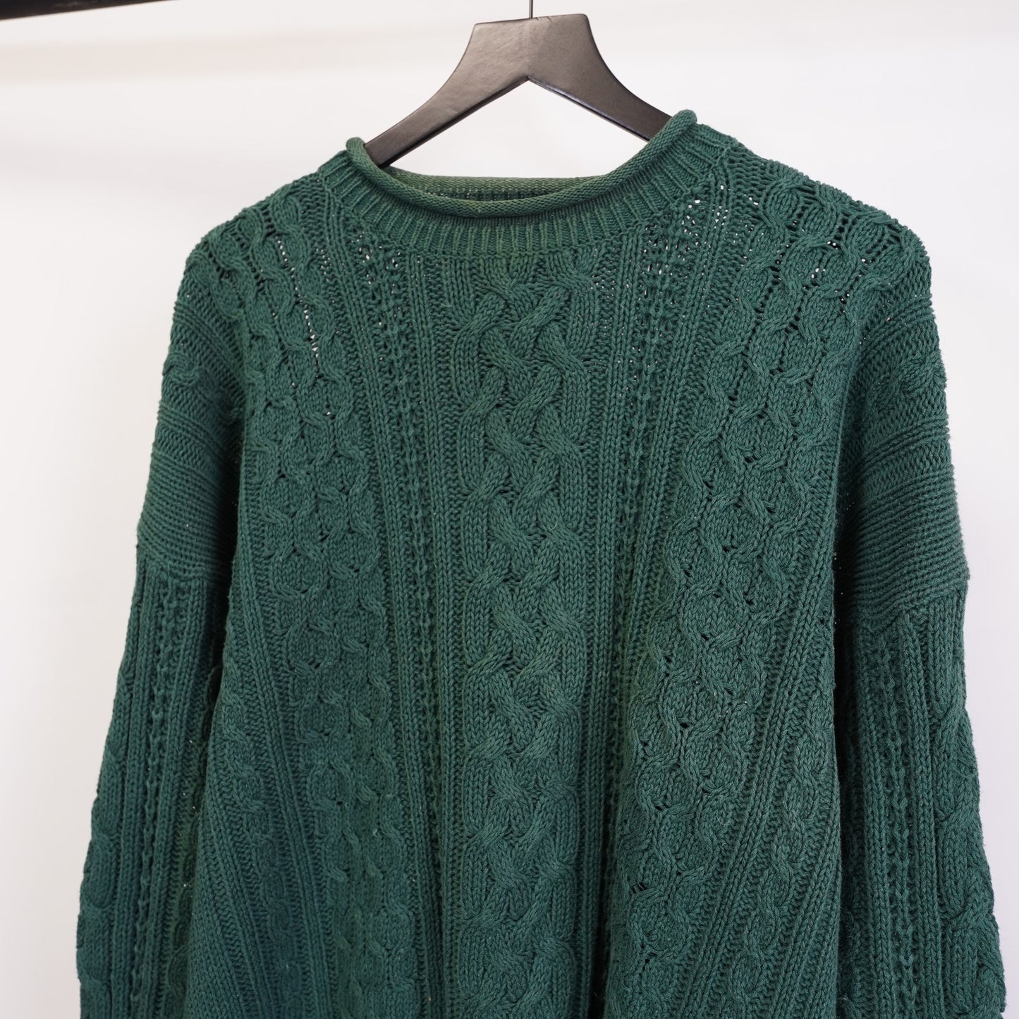 (L) Vintage Bowen & Wright Cable Knit Fisherman's Sweater Men's L Green Cottage