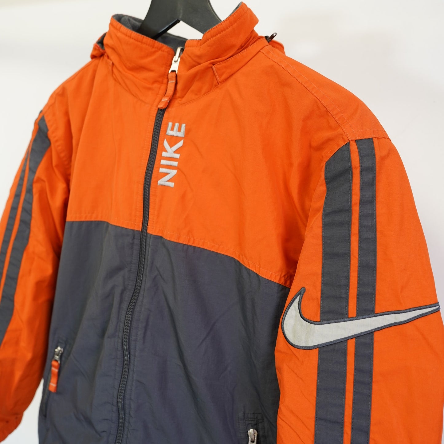 (Boys L/XL) Vintage Nike Reversible Puffer Jacket Y2K Boys L Orange Gray 2000s Retro Fleece