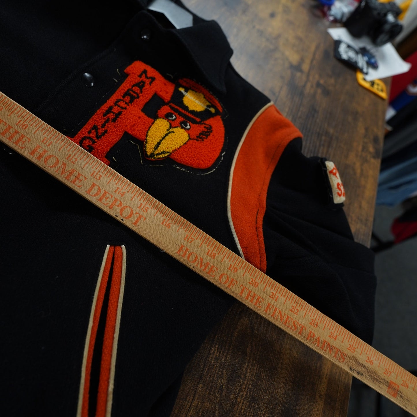 (S) True Vintage 50s Letterman Chain Stitched Varsity Jacket Sz 38-40 Men's S Black