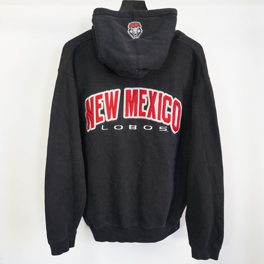 (L) Vintage New Mexico Lobos Embroidered Hoodie Men's L Black Red