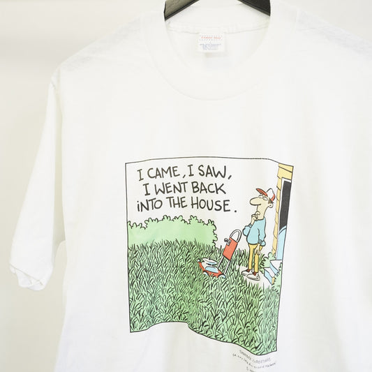 (L) Vintage 90s Gardening Farside Cartoon Comedy Funny T-Shirt Men's L Nature Humor