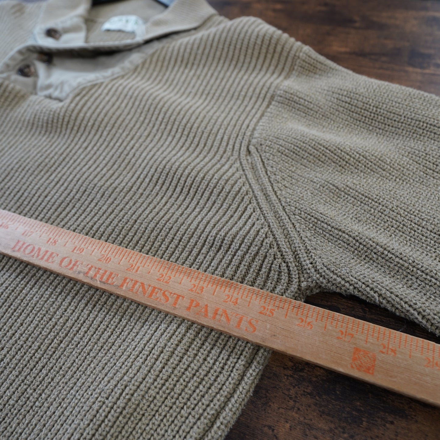 (XL) Vintage Orvis Heavy Knit Commando Fisherman Sweater Men's XL Khaki Shawl Collar