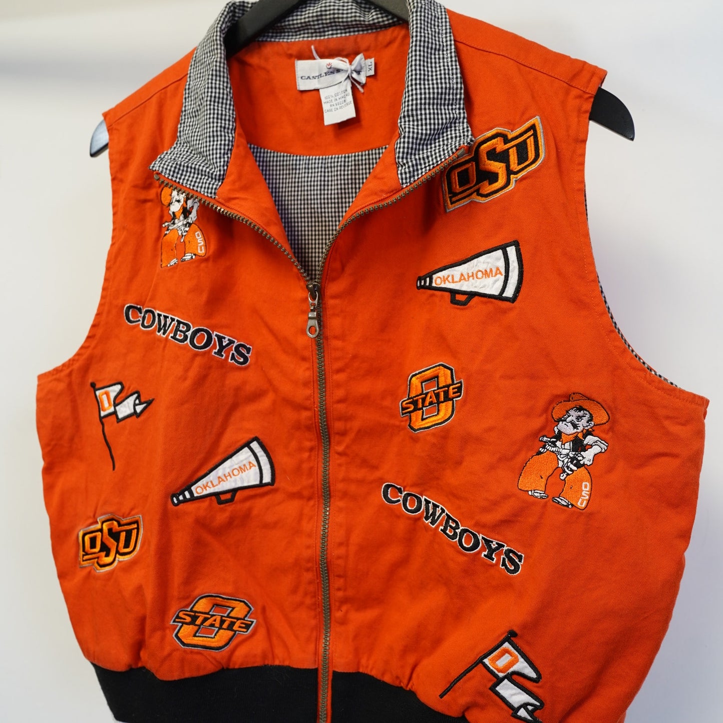 (Women's XL) Vintage Oklahoma State Cowboys Embroidered Vest Patchwork Orange