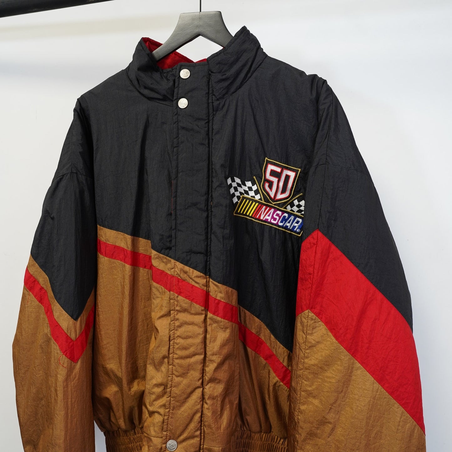 (XL) Vintage Nascar 50th Anniversary Chase Racing Jacket Men's XL 90s Black Gold