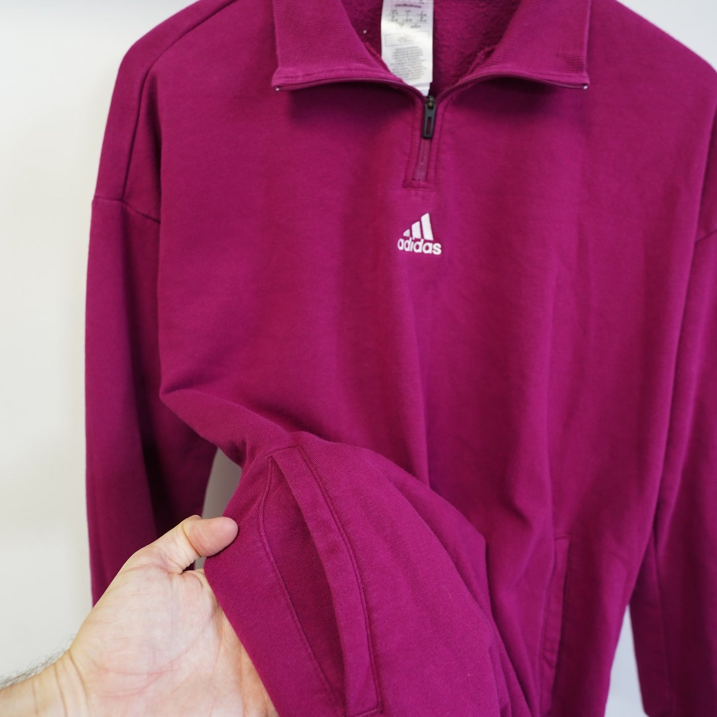 (Women's L) Adidas Women's 1/4 Zip Pullover Sweatshirt Size L Pink Magenta Gym Running