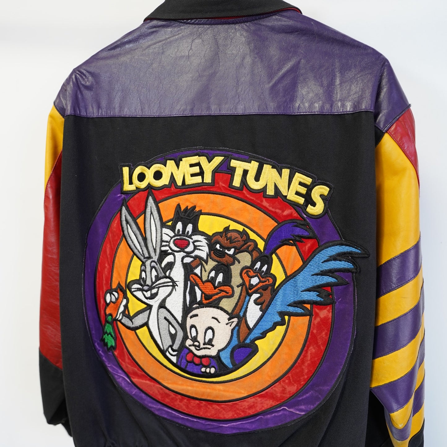 (M) Vtg 1992 Jeff Hamilton Looney Tunes Leather Canvas Jacket M 90s Rap Cartoon Art