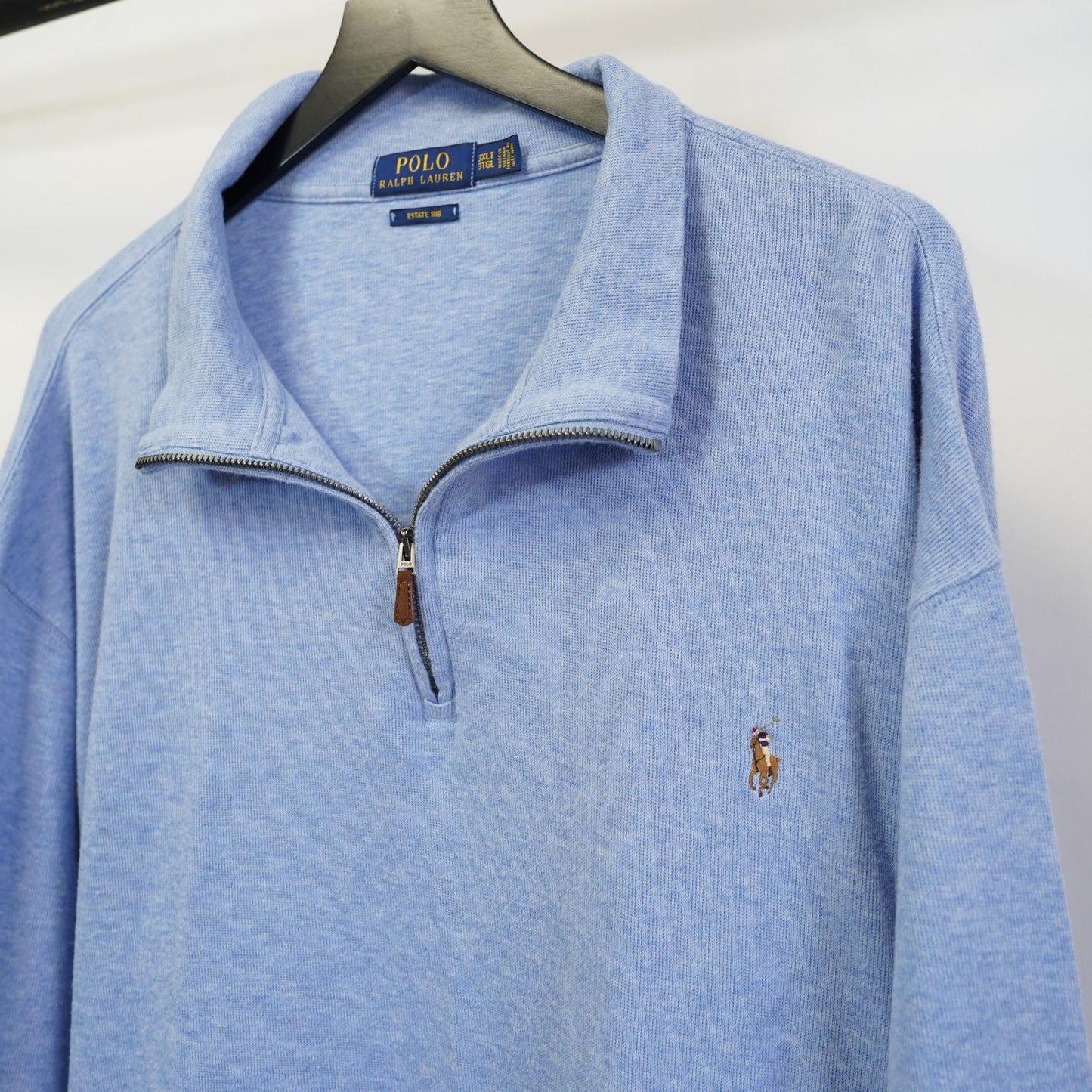 (3XLT) Polo Ralph Lauren Estate Rib Size 3XLT Light Blue 1/4 Zip Pullover Sweater