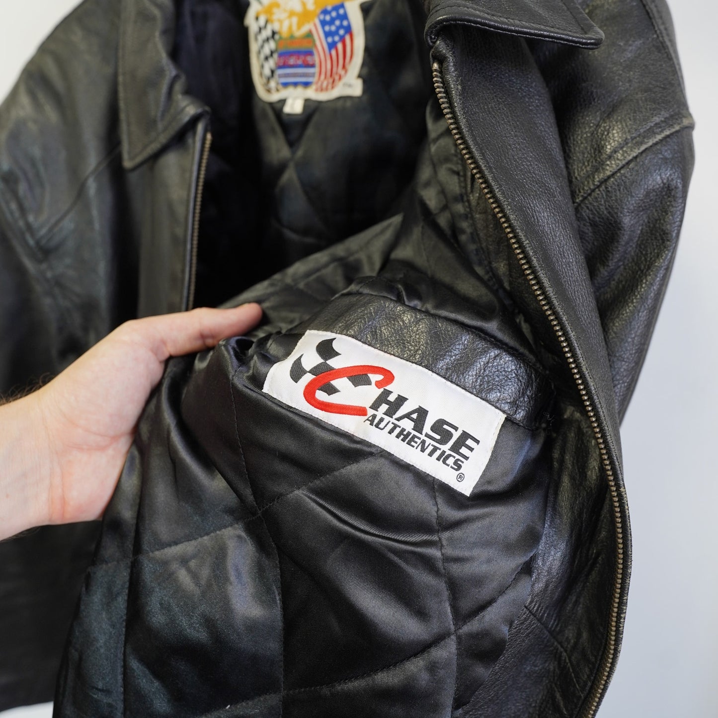 (L) Vintage Jeff Hamilton Black Genuine Leather Flight Bomber Racing Jacket Men's L