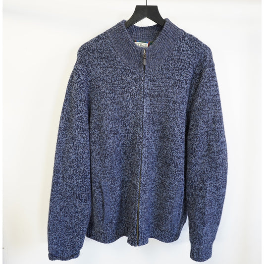 (XL) L.L. Bean Lambs Wool Knit Full Zip Sweater Plaid Blanket Lined Men's XL Blue