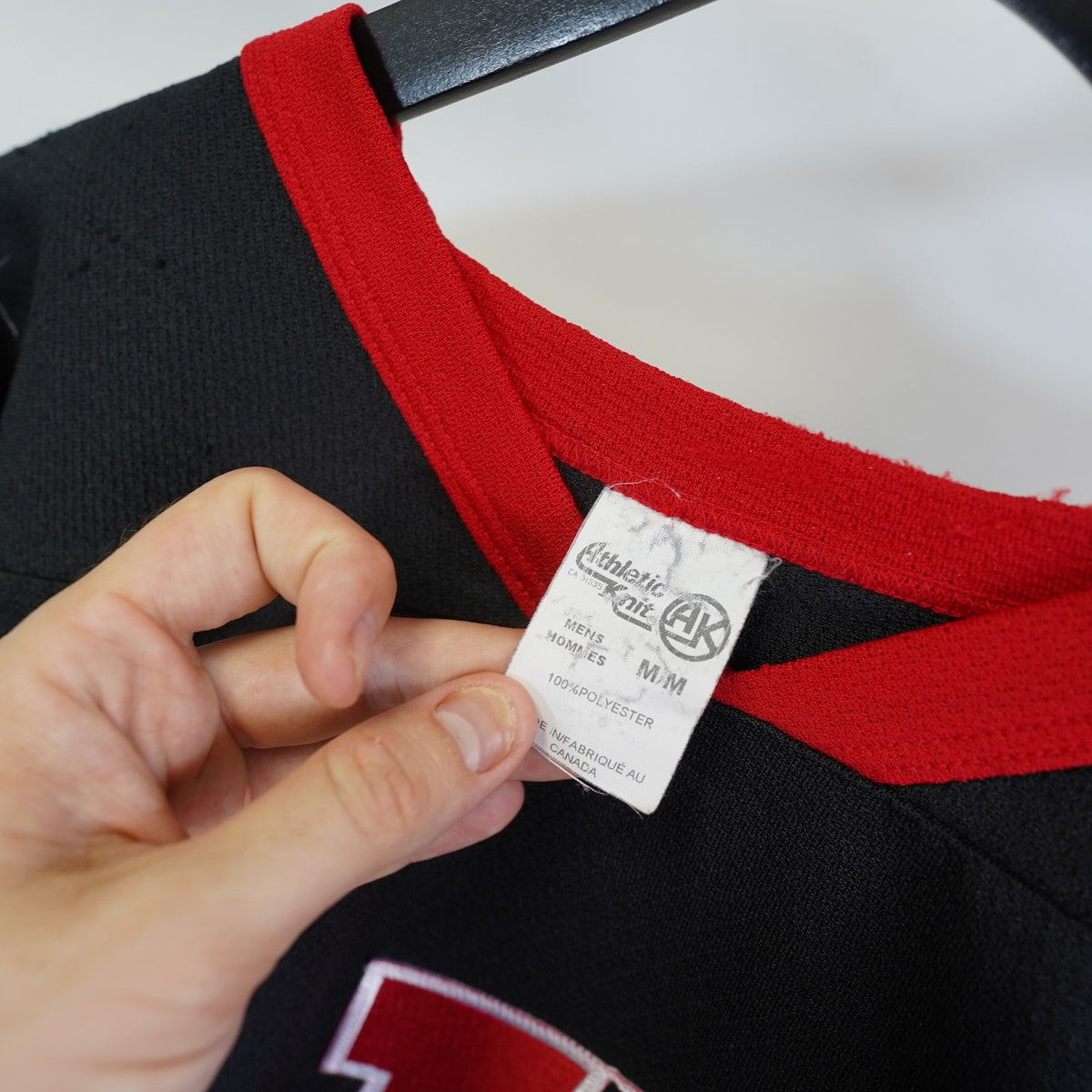 Vintage (M) K1 Sportswear 90s Hockey Jersey Sewn Men's M Black Red Hercules Retro