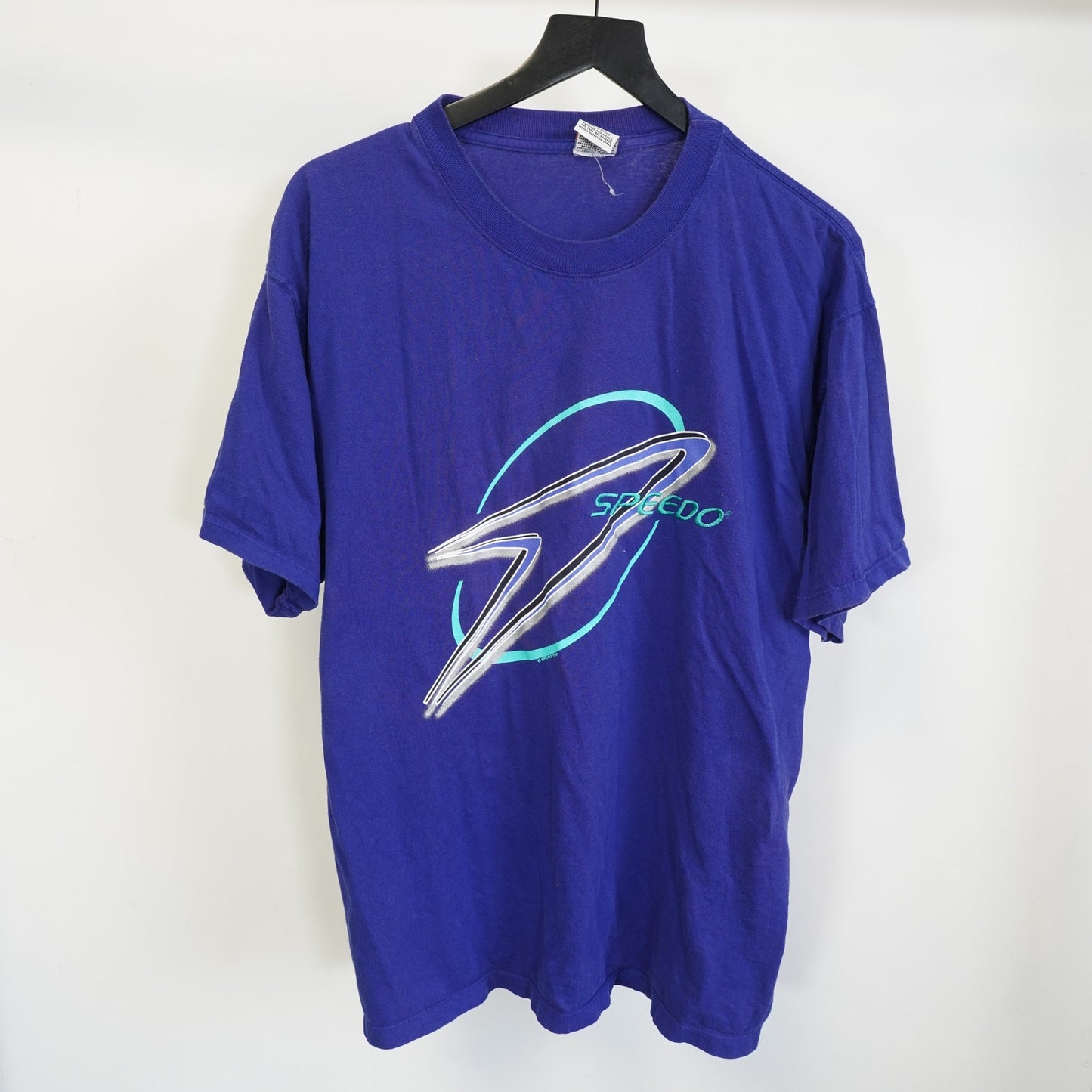 (L) Vintage Speedo 90s Surf Graphic T-Shirt Men's L Blue Retro Sewn Swimming