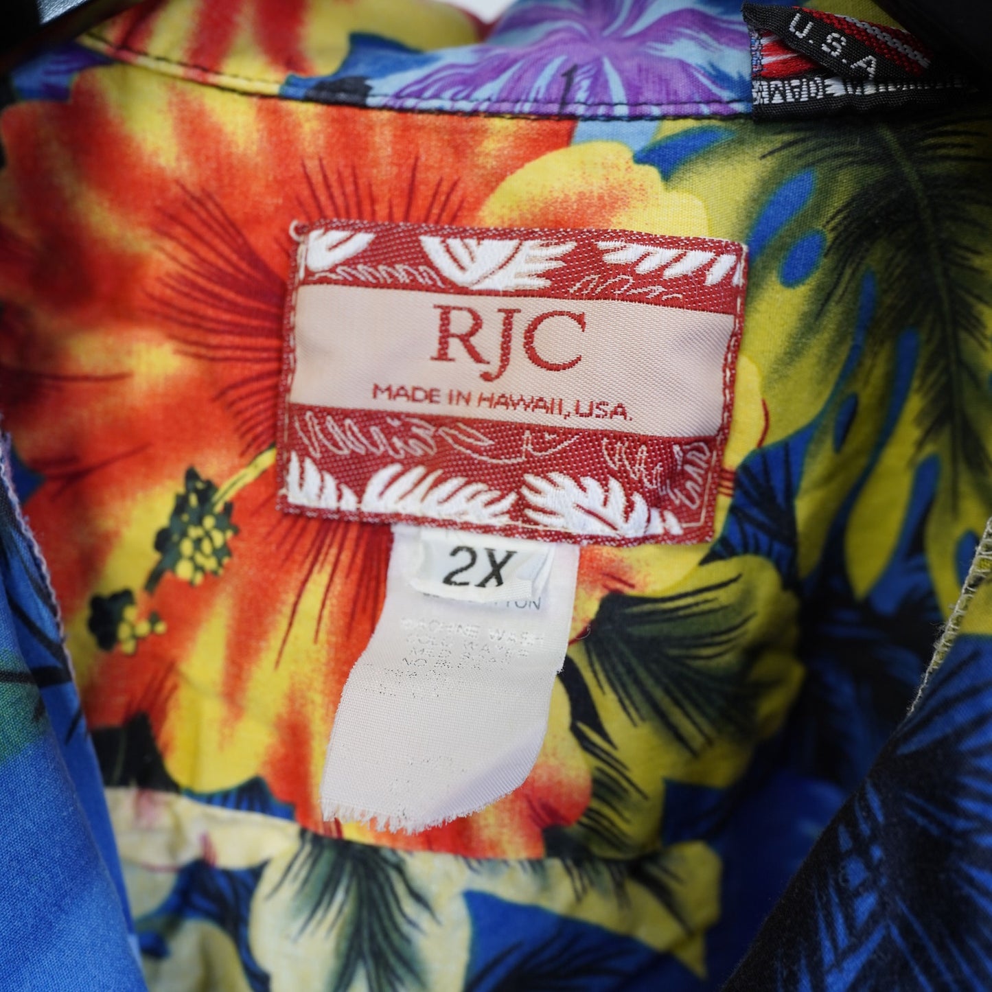 (XXL) Vintage 90's RJC Hawaiian Shirt Men's XXL Floral Tropical Made in USA 2XL Blue