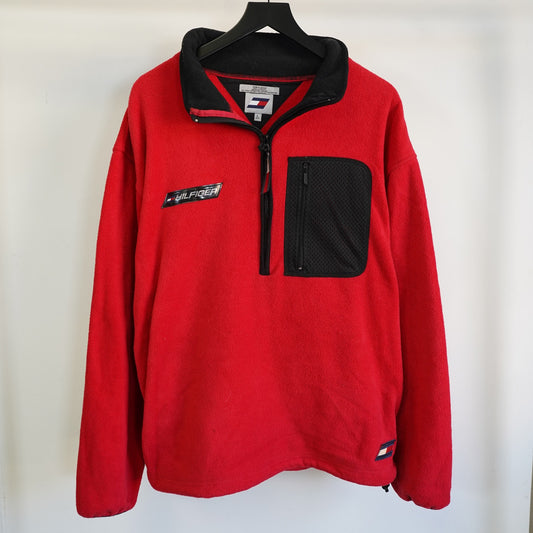 (L) Vintage Tommy Hilfiger Athletics 1/4 Zip Fleece Pullover Men's L Red Jacket