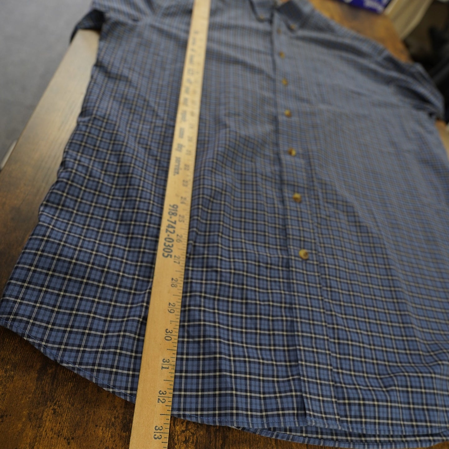 (L) L.L. Bean Blue Plaid Button Up Shirt LS Men's L-Tall Wrinkle Resistant Preppy