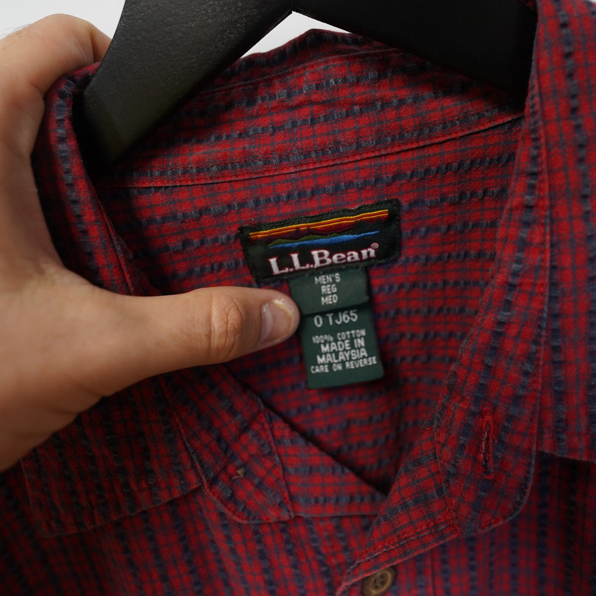 (M) Vintage L.L. Bean Plaid Camp Short Sleeve Button Up Shirt Men's M Red Blue