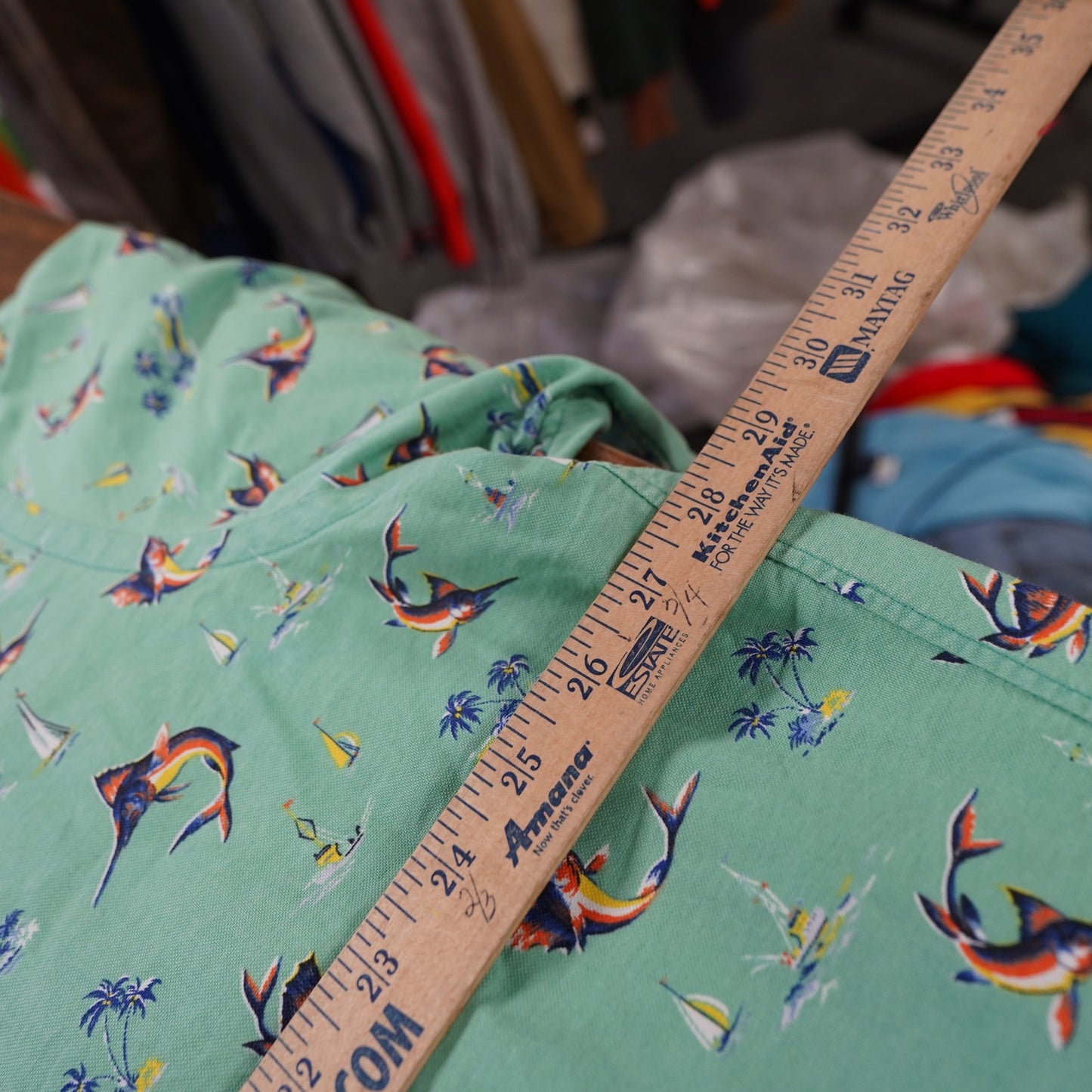 (XLT) Polo Ralph Lauren Marlin Hawaiian Button Up Men's XLT Turquoise Untucked Fish