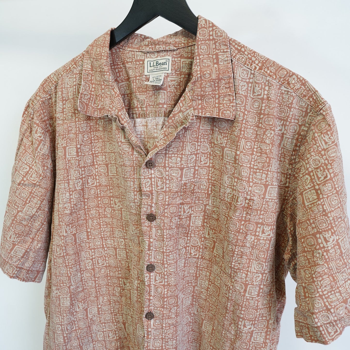 (L) Vintage L.L. Bean Hawaiian Camp Shirt Men's L Tall Orange 90s Retro Hiking