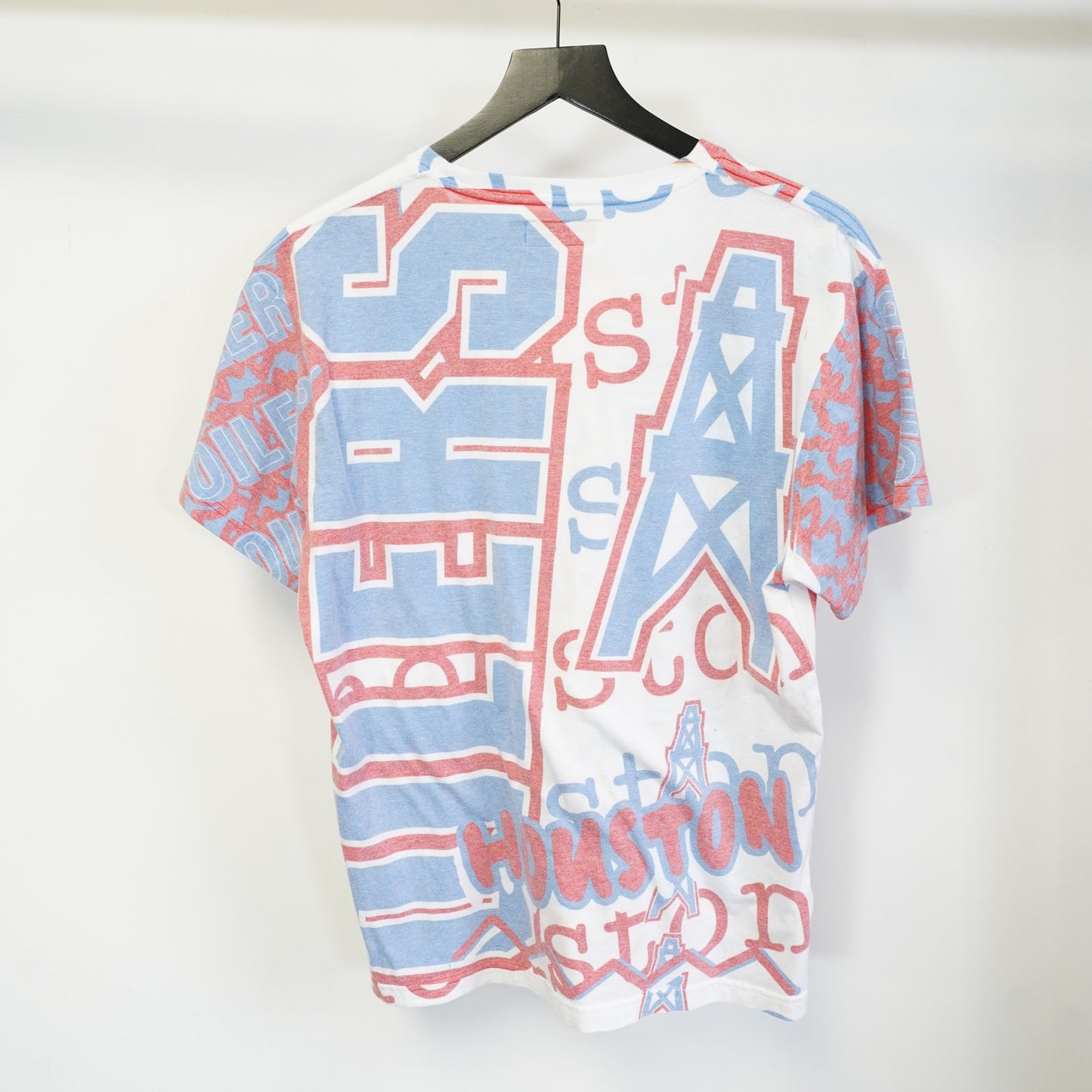 (S) Houston Oilers All Over Print Mitchell & Ness Retro T-Shirt Men's S White Blue
