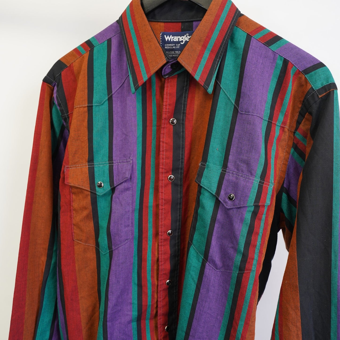 (L) Vintage Wrangler Striped Pearl Snap Western Cowboy Button Up Shirt Men's L 90s