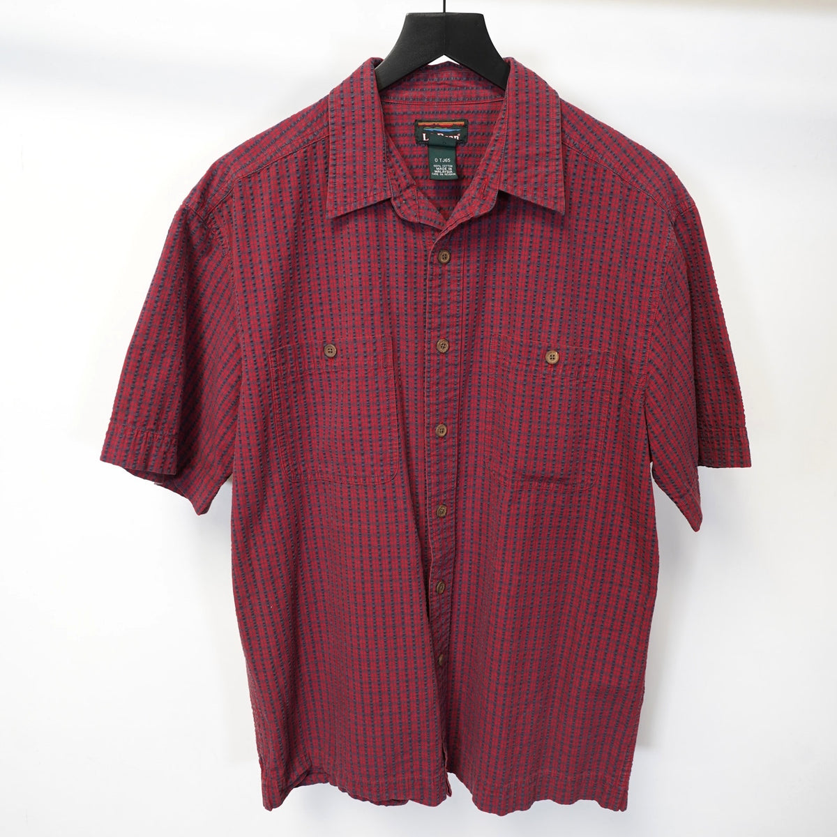 (M) Vintage L.L. Bean Plaid Camp Short Sleeve Button Up Shirt Men's M Red Blue