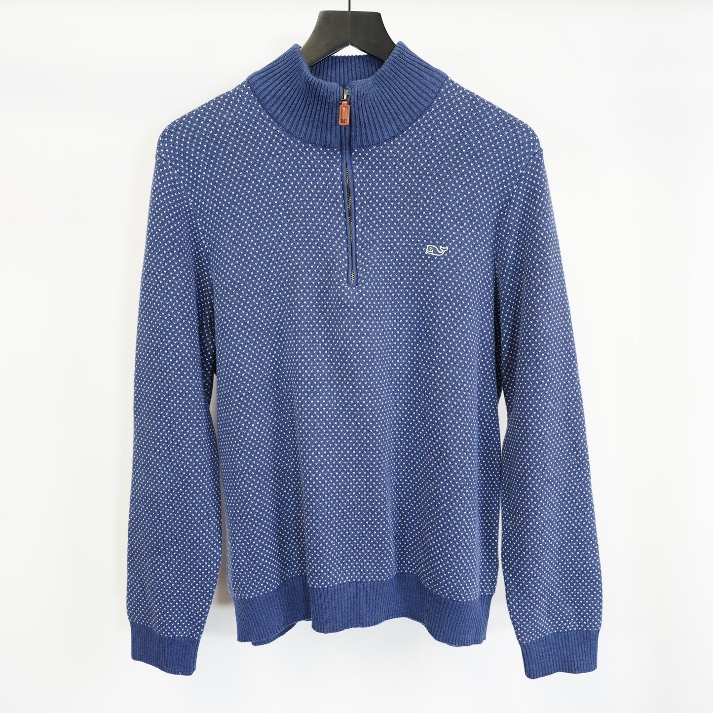 (M) Vineyard Vines 1/4 Zip Pullover Knit Sweater Mens M Blue White Preppy Pattern