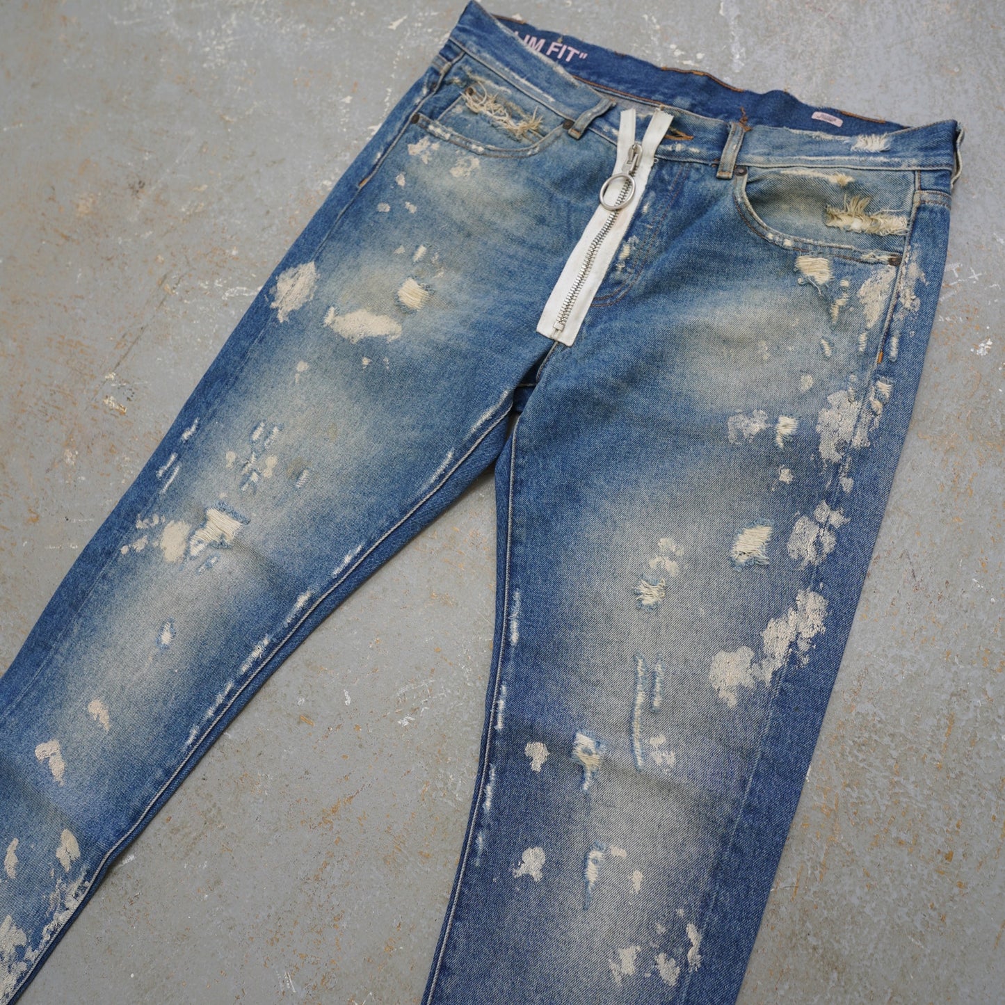 (34x32) Off-White Virgil Abloh Distressed Denim Blue Jeans Slim Fit Men's 34x32 Italian