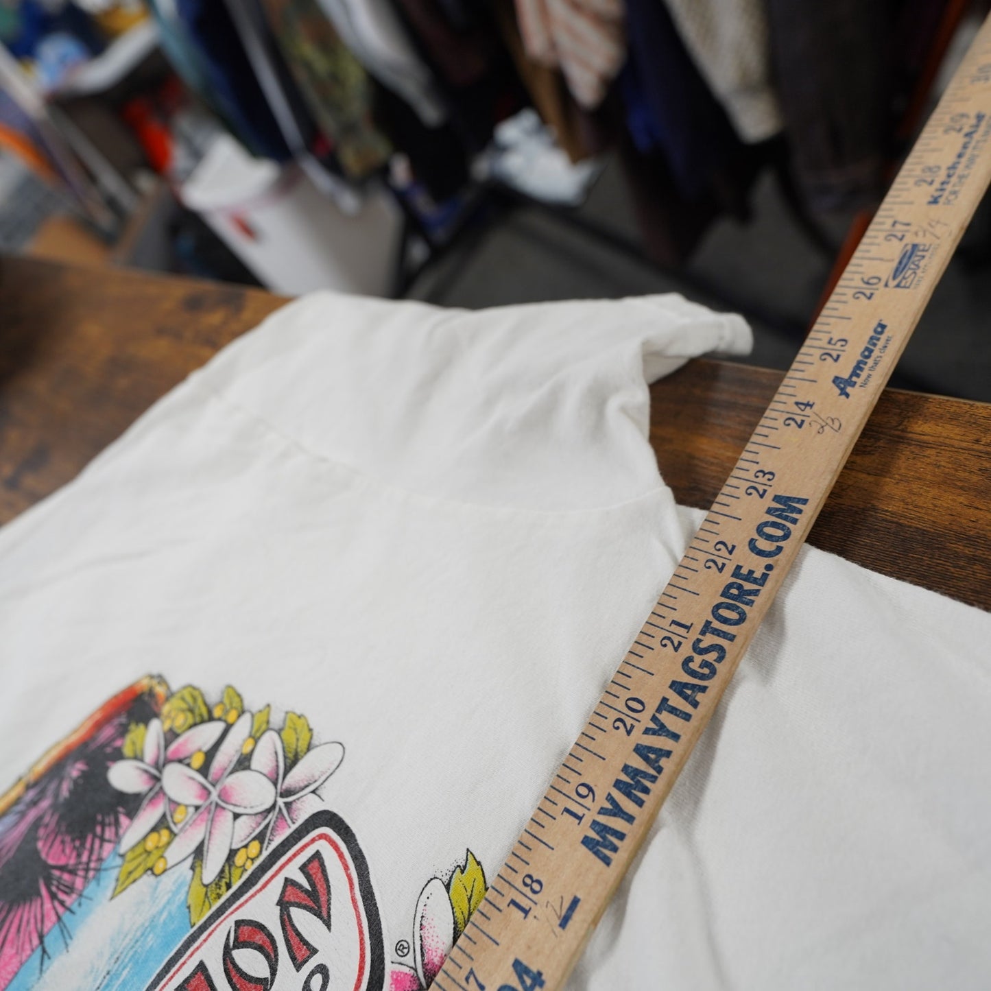 (XL) Vintage Ron Jon Surf Shop Tropical Hawaiian T-Shirt Men's XL White Skate Y2K