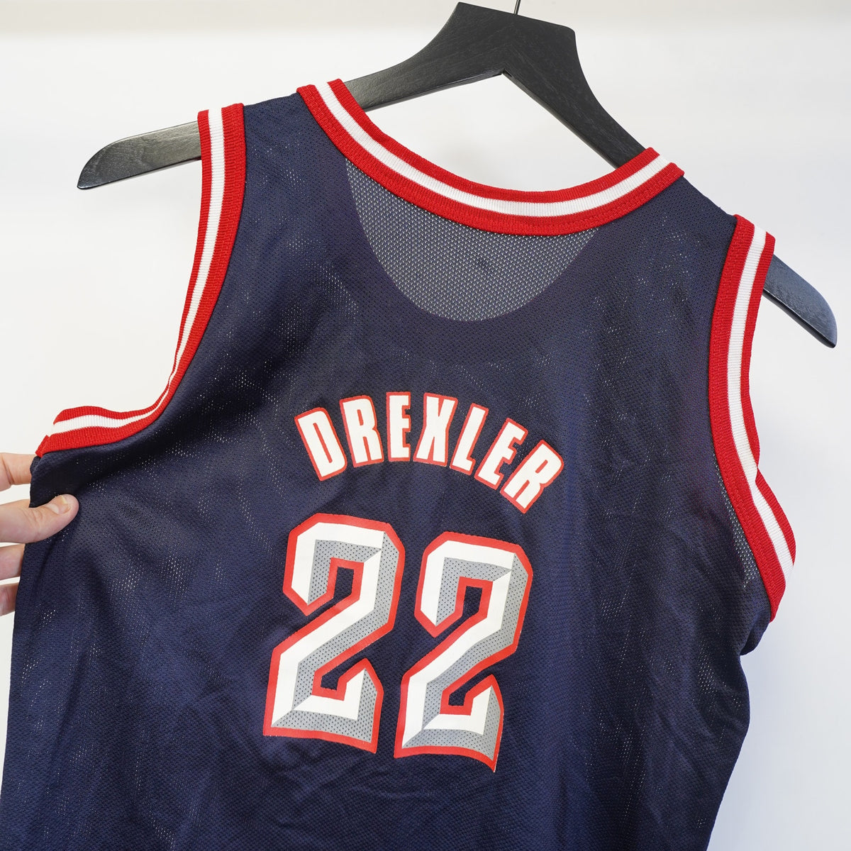 (Boys XL) Vintage Champion Houston Rockets Clyde Drexler Basketball Jersey Boys XL Blue 90