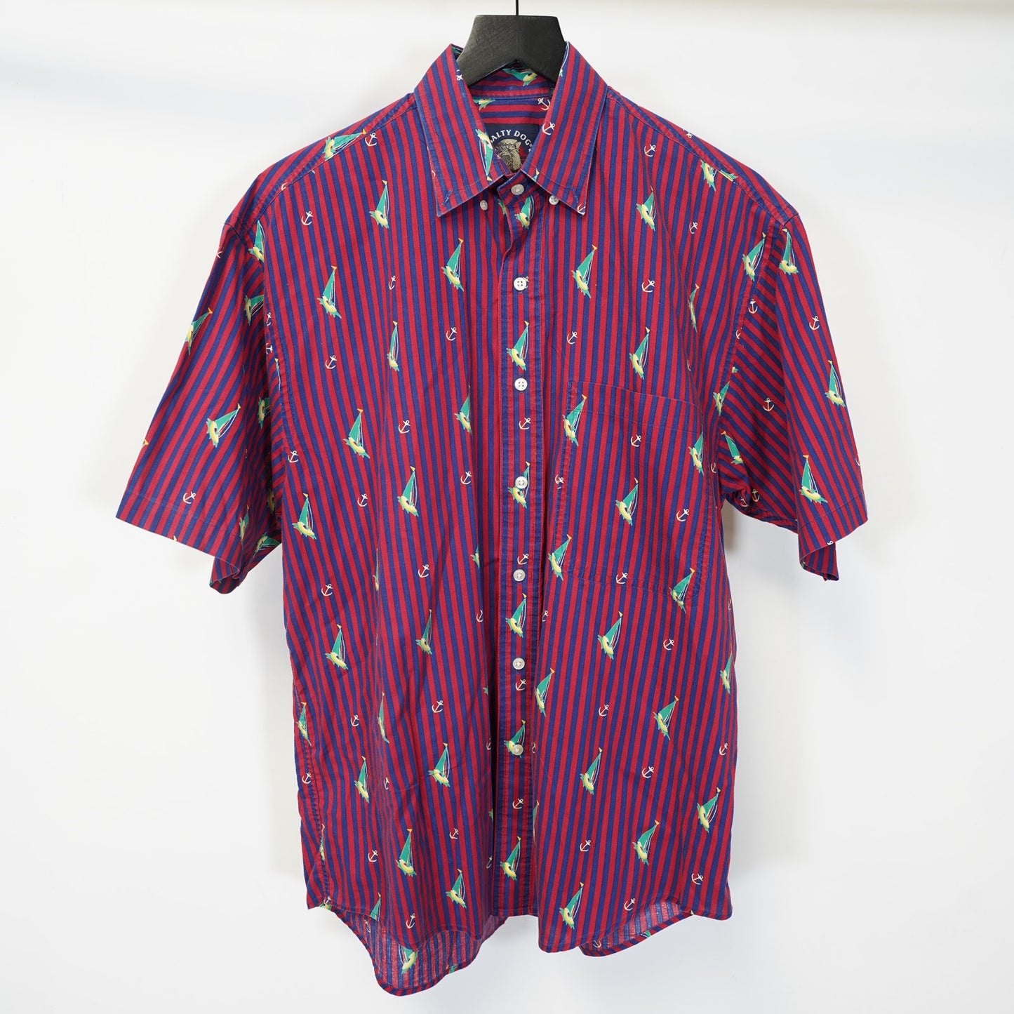 (M) Vintage Salty Dog Gant Sailing Striped 90s Button Up Men's M Red Blue Yacht Boat