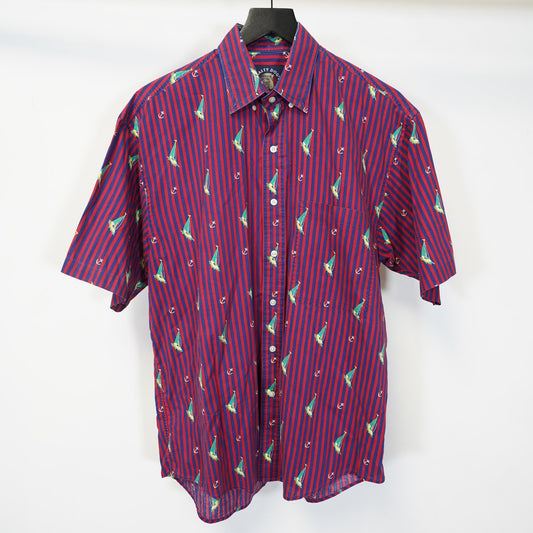 (M) Vintage Salty Dog Gant Sailing Striped 90s Button Up Men's M Red Blue Yacht Boat