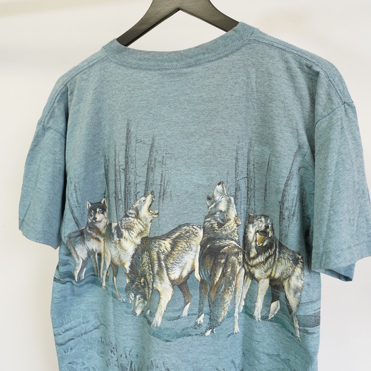 (L) Vintage Wolf Nature Wildlife 90s Signal Sport T-Shirt Mens L Blue All Over Print