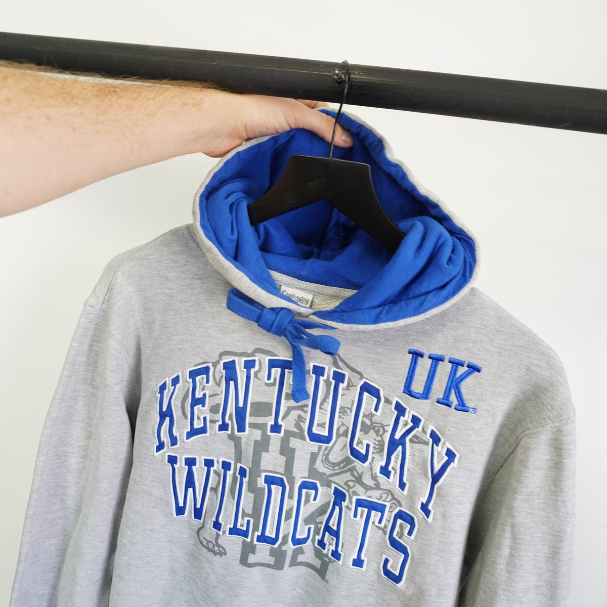 (L) Vintage Kentucky Wildcats Sewn Hoodie UK Gray Blue Men's L Stitched Retro Y2K