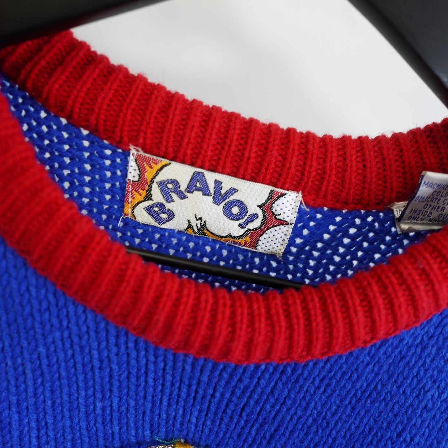 (Women's M) Vintage Bravo Ugly Knit Christmas Sweater Women's M 90s Santa Holiday Blue Sewn