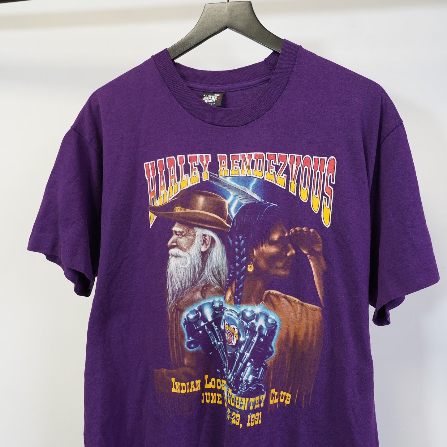 (L) Vintage Harley Davidson Motorcycles Indian Club Biker T-Shirt Men's L Purple 90s
