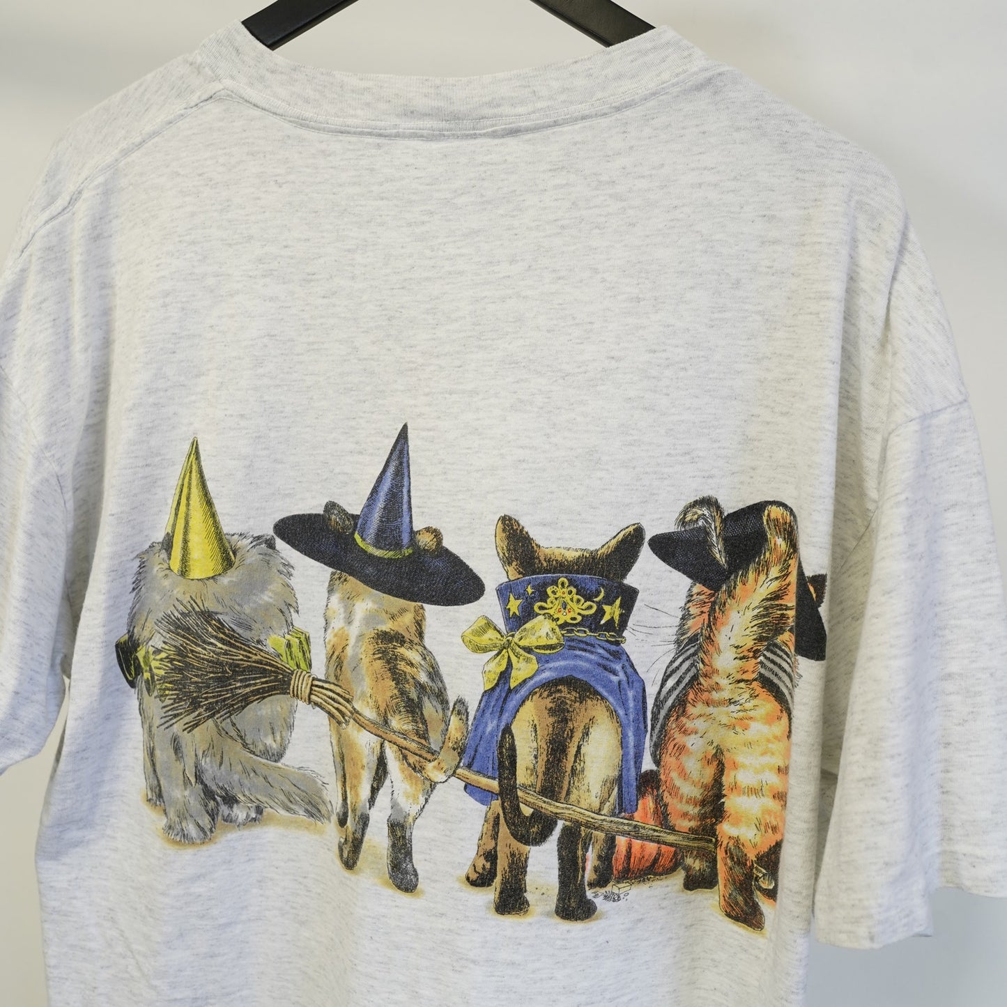 (XL) Vintage Halloween Cats Spooky Kitty T-Shirt Men's XL Witch Pumpkin Costume 90s
