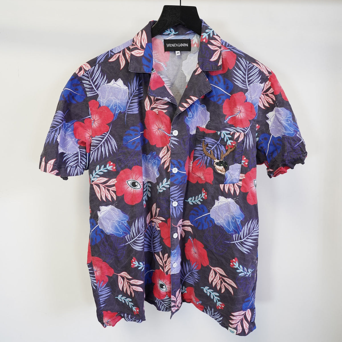 (M) Wendigoon Retro Floral Hawaiian Shirt Men's M Floral Multicolor Surf Y2K
